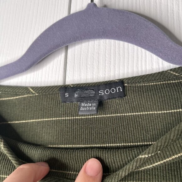 Soon Maternity Dark Green Striped Long Sleeve Ribbed Top Women's Size Small S - Picture 3 of 7